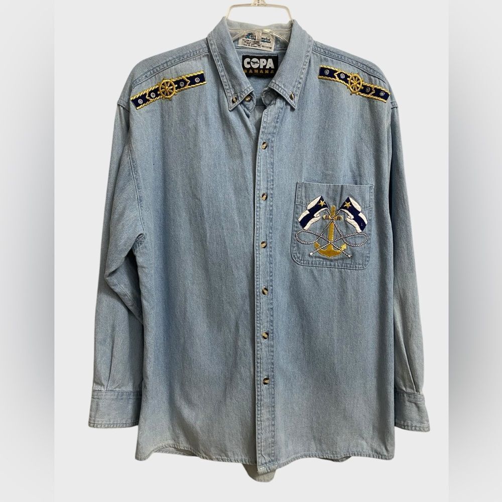 Vintage Copa Banana Men's Nautical Themed Button Down Shirt Size M Embroidered